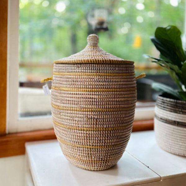 Striped White + Ivory Basket Baskets Mbare 