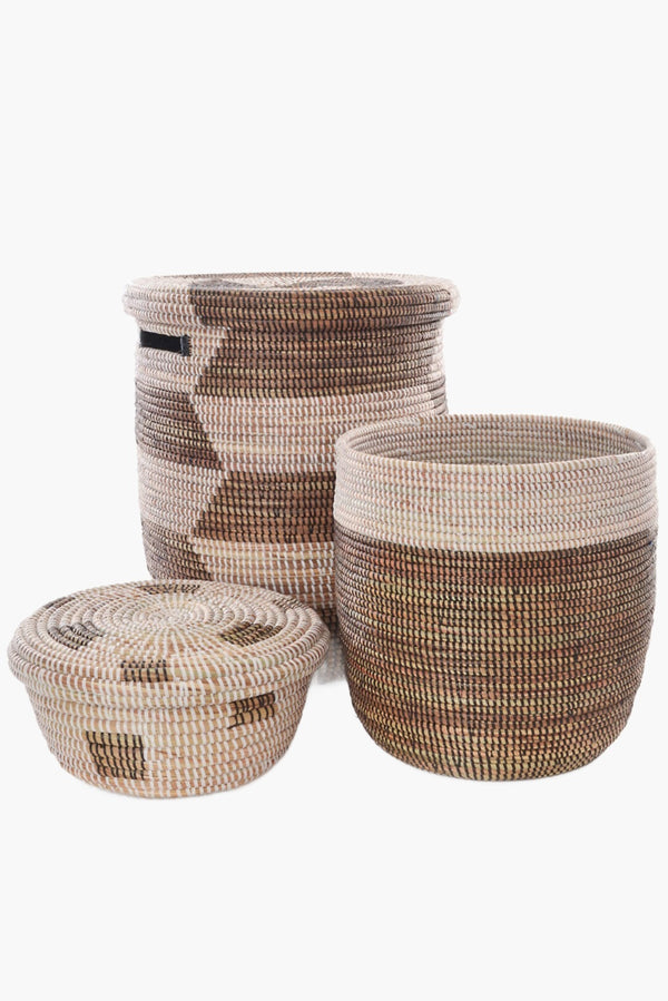 Swahili African Modern Black & White Mixed Basket Set of Three Swahili African Modern 