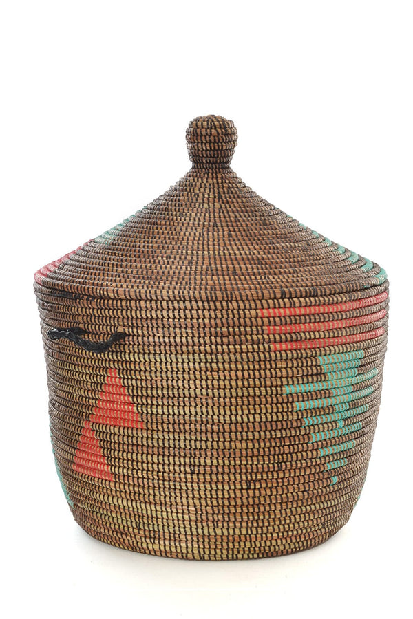 Swahili African Modern Red and Aqua Tribal Design Basket Swahili African Modern 