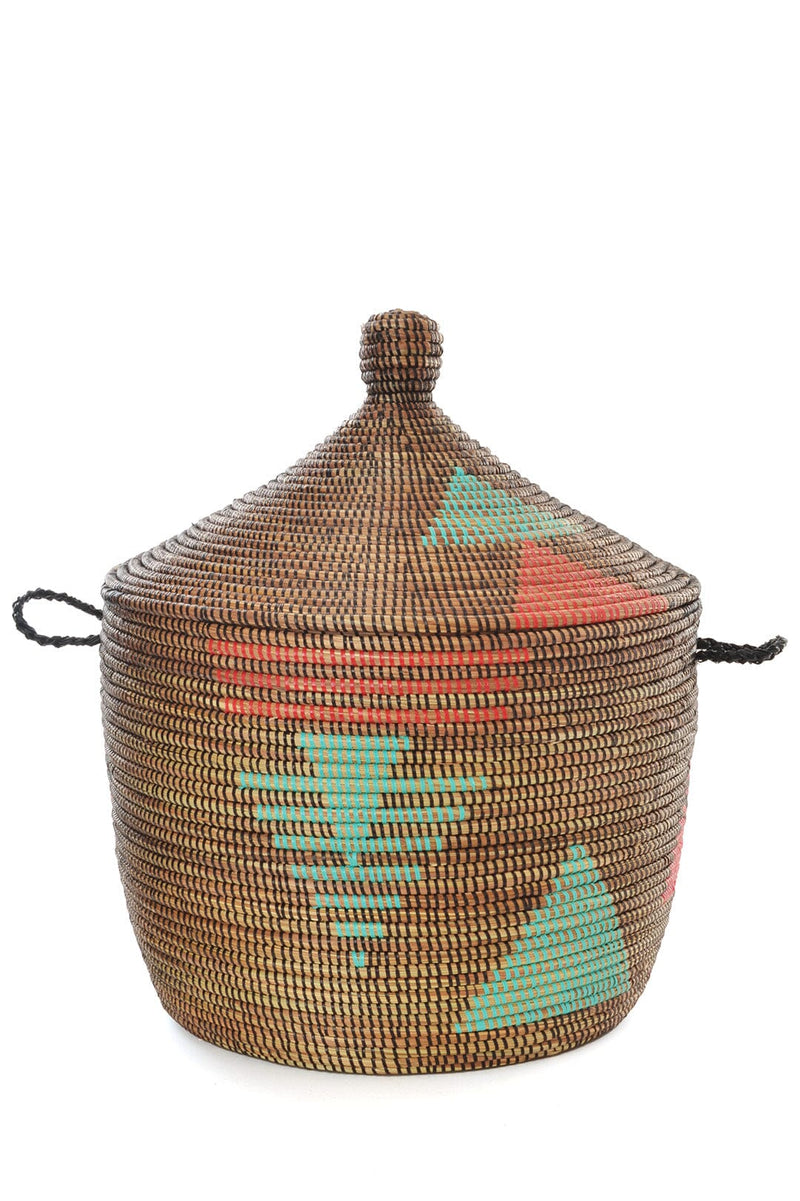 Swahili African Modern Red and Aqua Tribal Design Basket Swahili African Modern 
