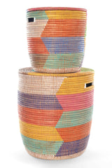 Swahili African Modern Set of Two Rainbow Herringbone Sahara Hamper Baskets Swahili African Modern 