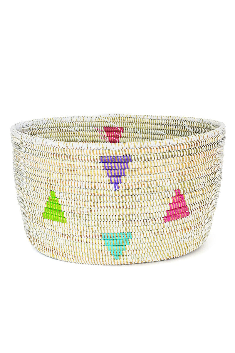 Swahili African Modern White Teranga Triangles Knitting Basket from Senegal Swahili African Modern 