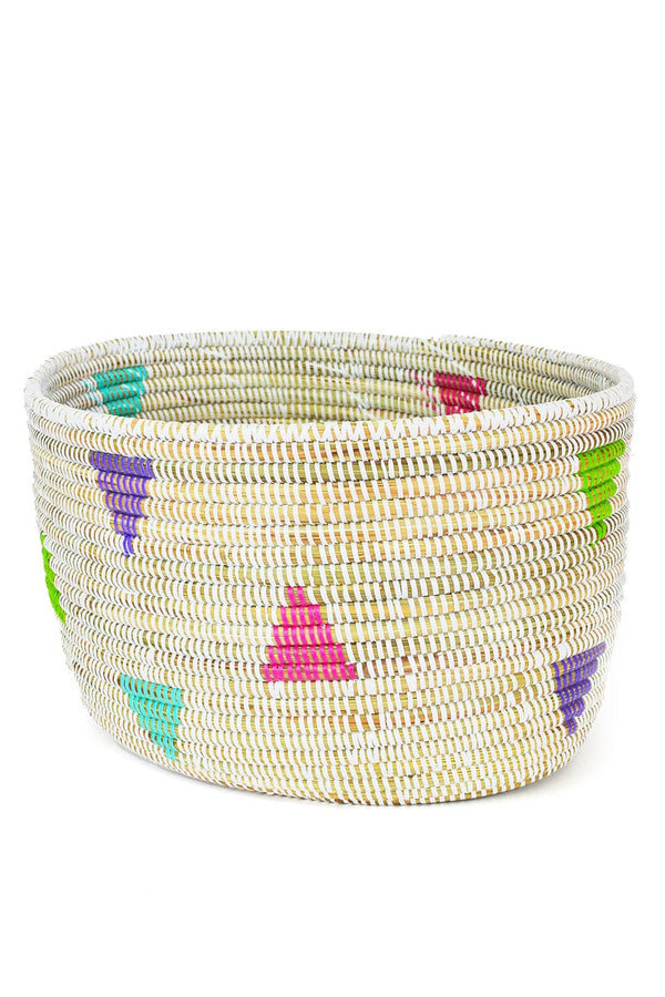 Swahili African Modern White Teranga Triangles Knitting Basket from Senegal Swahili African Modern 