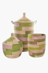Three-Piece Lavender + Green Basket Set Hampers Swahili African Modern 