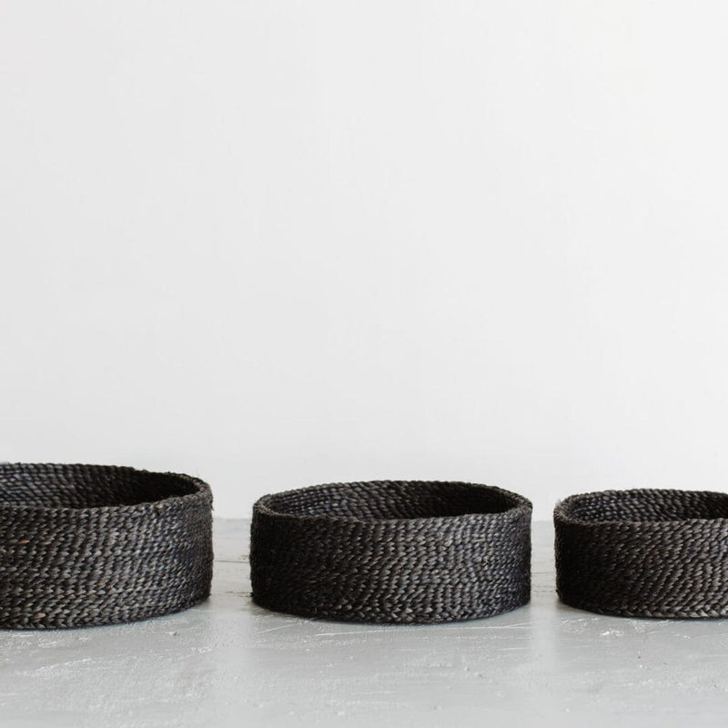 Trio of Round Jute Baskets Baskets Will & Atlas Charcoal 