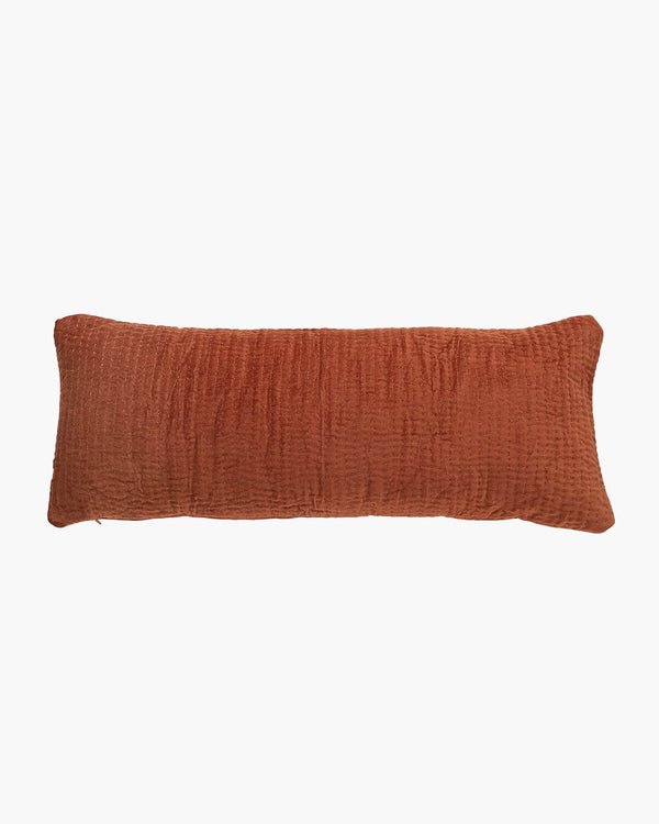 Velvet Kantha Lumbar Pillow - Rust Throw Pillows Casa Amarosa 