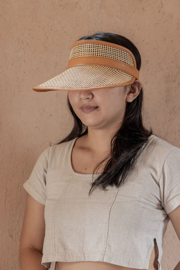 Village Thrive Sumi Leather and Cane Rattan Visor Hats + Visors Village Thrive 