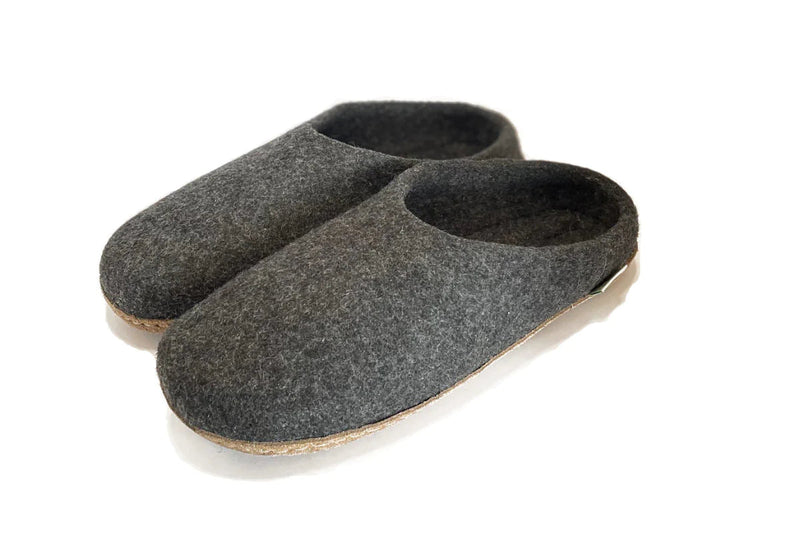 Women's Natural Sole Wide Wool Slippers Slippers Kyrgies 5 Charcoal 