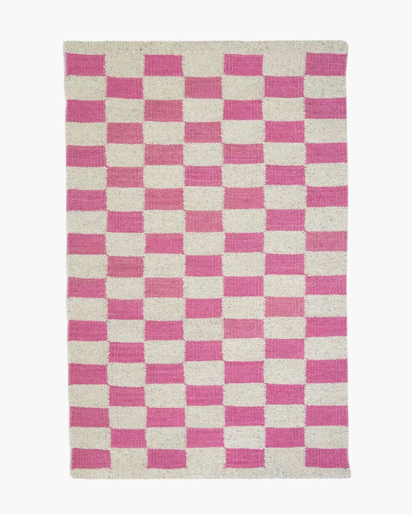Zapotec Checkered Wool Rug - Pink + Ivory Rugs Archive New York 