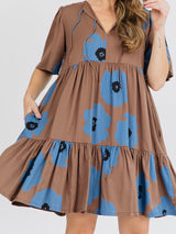 Adelaide Dark Oak Tiered Tencel Mini Dress Dresses Mata Traders 