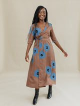 Aditi Dark Oak Tencel Wrap Dress Dresses Mata Traders 