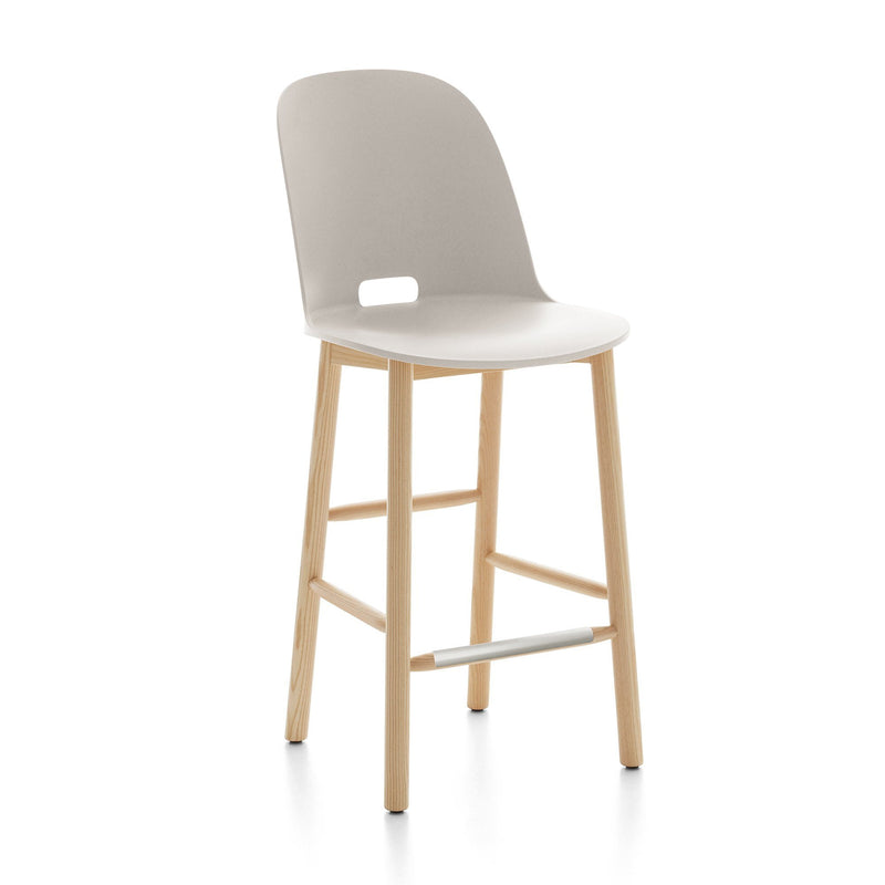Alfi Recycled High Back Counter Stool - Ash Furniture Emeco White 