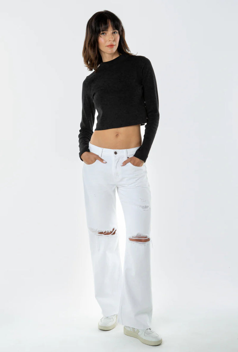 Amis Mid Rise Relaxed Boot Jeans - Vintage White Pants + Jeans ÉTICA 