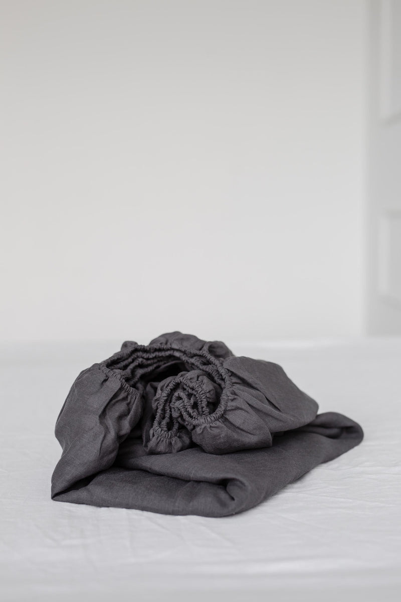 AmourLinen Linen fitted sheet in Charcoal Linen fitted sheet AmourLinen 