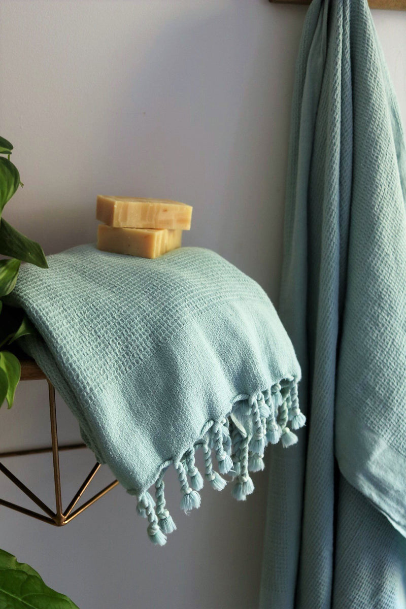 Waffle Weave Turkish Towel - Powder Blue | Ethically Made & Sustainable | 100% Turkish Cotton (Blue) by Anatolico