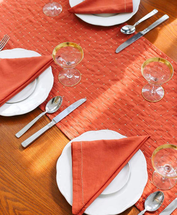 Anchal Cross-Stitch Table Runner- Rust Anchal Project