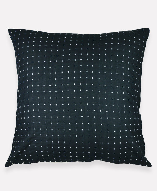Anchal Project 26" Charcoal Cross-Stitch Embroidered Euro Sham Anchal Project Pillow Cover 