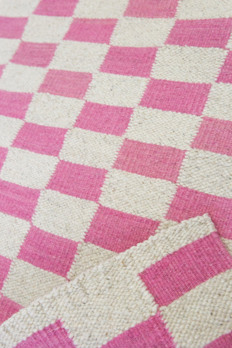 Archive New York Zapotec Checkered Rug in Pink & Ivory Rug Archive New York 