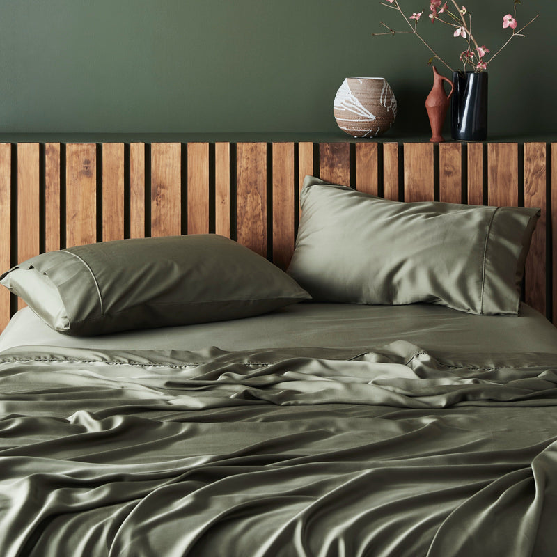 Bamboo Sateen Pillowcase Set - Moss Pillowcases Ettitude 