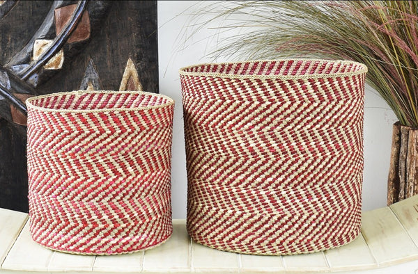 Berry and Natural Maila Milulu Reed Basket Baskets Swahili African Modern 