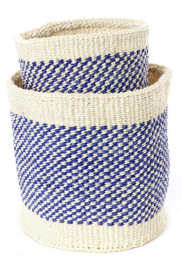 Blue and Cream Twill Sisal Nesting Baskets Swahili African Modern 