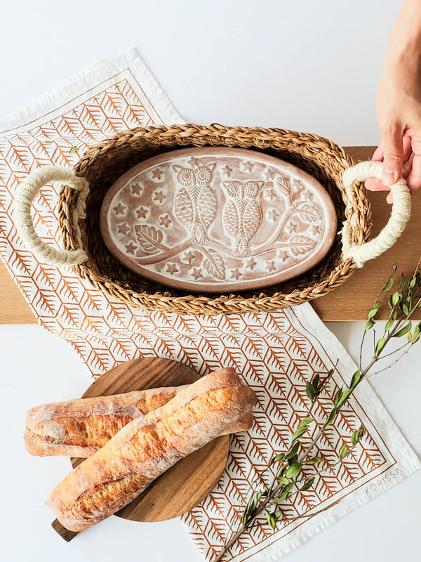 Bread Warmer + Basket with Tea Towel - Owl Oval Serving Trays + Boards Korissa 
