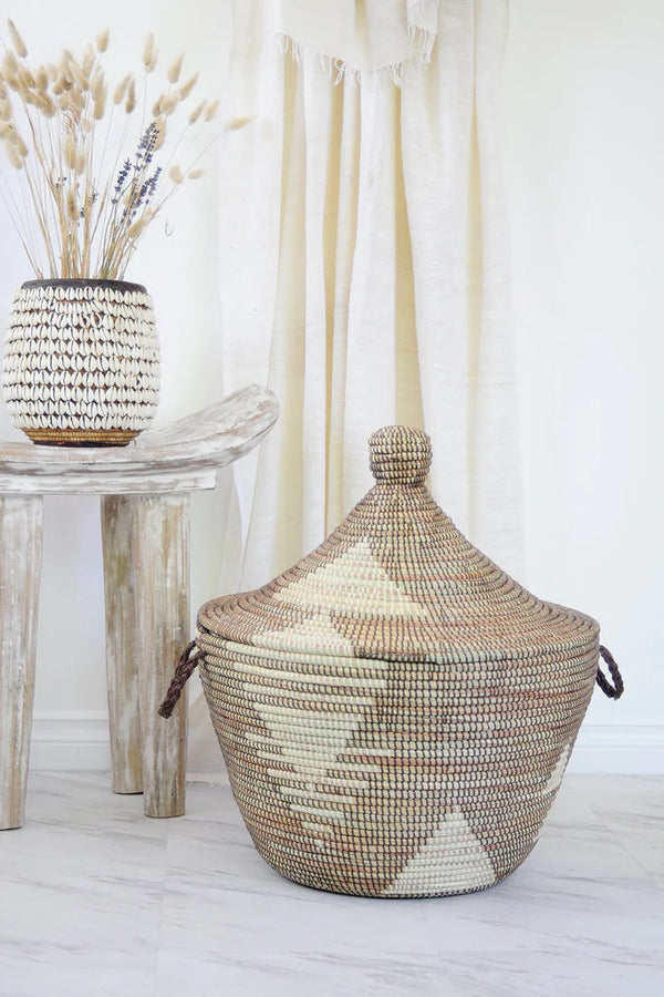 Brown and Cream Triangle Design Basket Baskets Swahili African Modern 