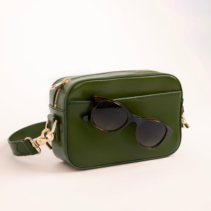 Green Leather Crossbody Camera Bag