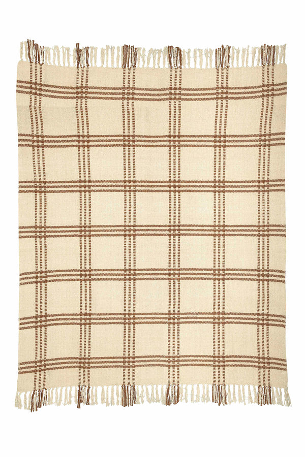 Casa Amarosa Cotton Boucle Large Check Pattern Throw Blanket - Brown THROWS Casa Amarosa 