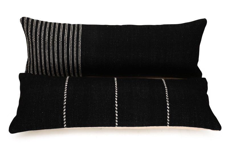 Casa Amarosa GoodWeave Certified Stripe Lumbar Wool Pillow - Black CUSHIONS Casa Amarosa 