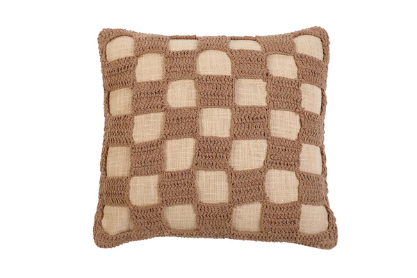 Casa Amarosa Tarika Checkered Crochet Accent Pillow, Beige- 18x18 Inch CUSHIONS Casa Amarosa 