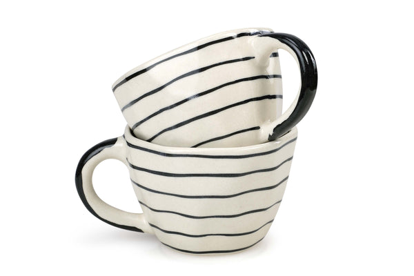 Ceramic Horizontal Black Stripe Mugs Set Mugs + Tumblers Casa Amarosa 