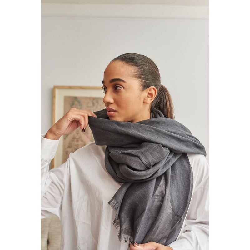 Charcoal Linen Scarf Scarves Studio Variously 