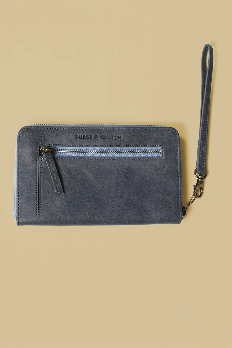 Charcoal Zipper Wallet Wristlet Clutch Bags Purse & Clutch Blue 