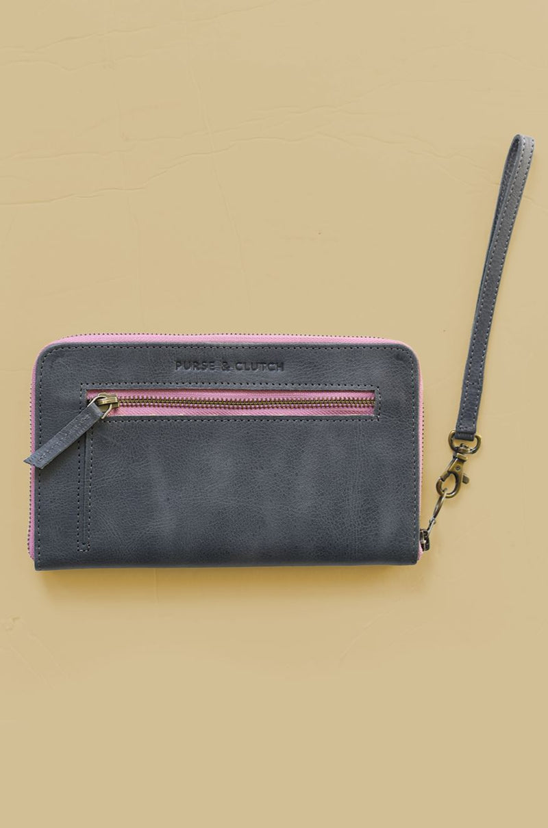 Charcoal Zipper Wallet Wristlet Clutch Bags Purse & Clutch Pink 