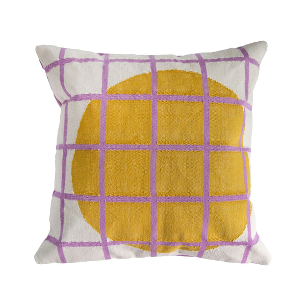 Circle Grid Reversible Throw Pillow Cover Throw Pillows Leah Singh Ochre + Purple 
