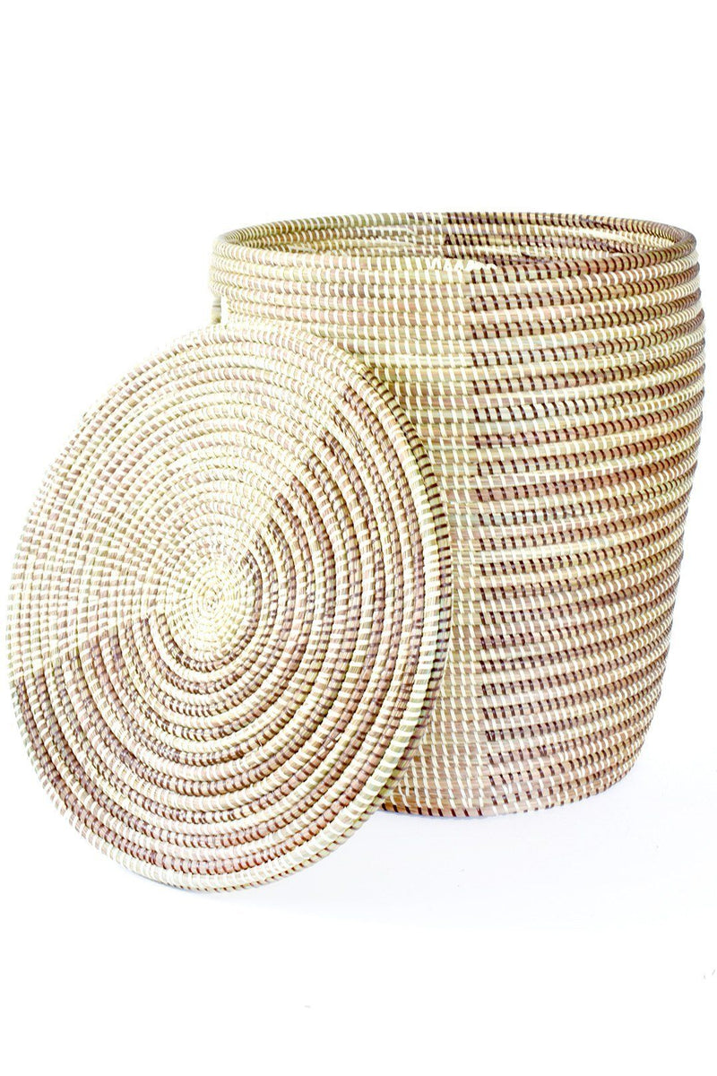 Cocoa and Cream Flat Lid Storage Basket Baskets Swahili African Modern 