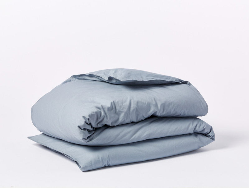Crinkled Percale Duvet Cover Duvets Coyuchi Twin Steel Blue 