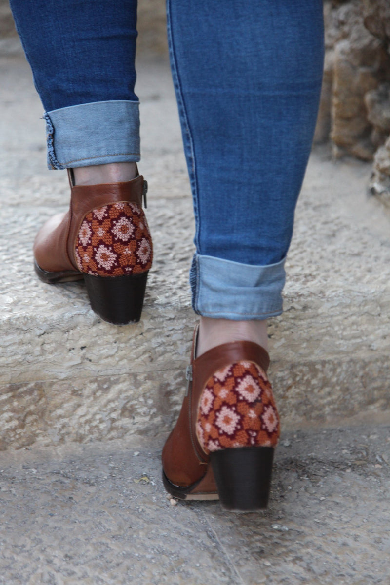 Darzah Tatreez Ankle Boot in Brown shoes Darzah