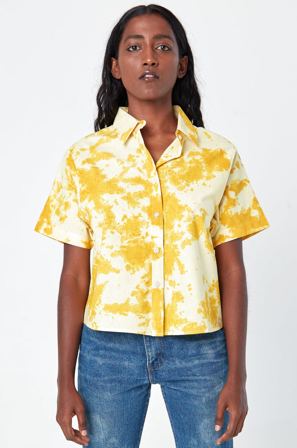 Dushyant Asthana 'The Michelle' Hand Dyed Short Sleeve Shirt in Yellow and White 'Citrus Splash' Tie Dye Shirts & Tops Dushyant Asthana 