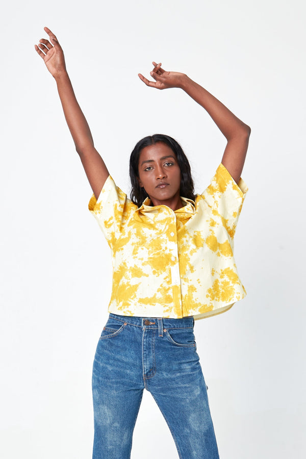 Dushyant Asthana 'The Michelle' Hand Dyed Short Sleeve Shirt in Yellow and White 'Citrus Splash' Tie Dye Shirts & Tops Dushyant Asthana 