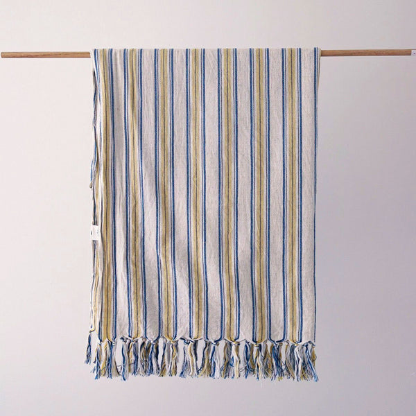 Blue & Cream Striped Handloom Turkish - Bath Towel - The Cozy Throw