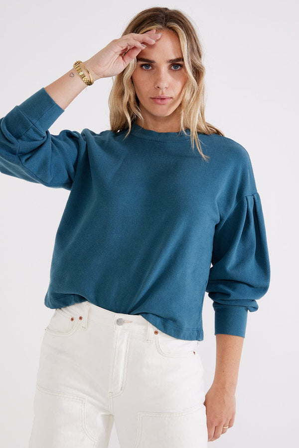 ÉTICA Jael Pleat Sleeve Sweatshirt - Lyons Blue sweatshirt ÉTICA 
