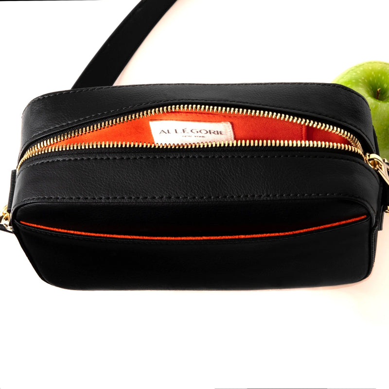 Gala Apple Leather Crossbody Camera Bag Crossbody Bags Allégorie Black / Orange 