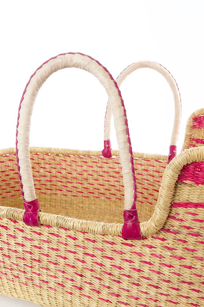 Ghanaian Primrose Moses Basket with Leather Handles Swahili African Modern 