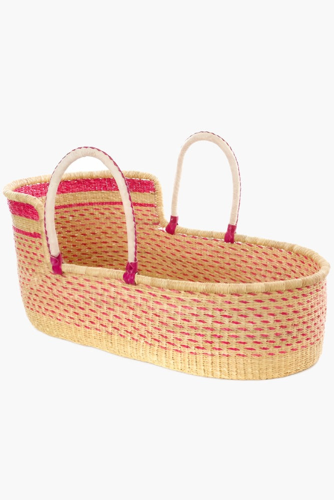 Ghanaian Primrose Moses Basket with Leather Handles Swahili African Modern 