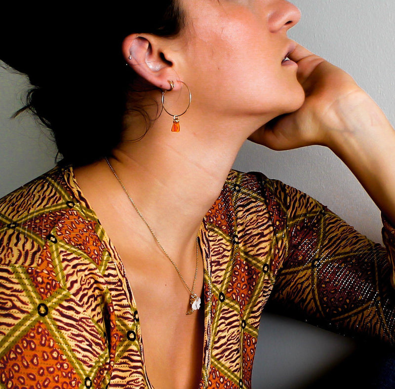 Giulia Letzi + META Jewelry Orange Hoop Earrings • 14k Gold Fill Hoop • Hoop Earrings • Sustainable Hoop • Minimalist Hoop With Charm • Every Day Hoop •Sterling Silver Hoop Earrings Giulia Letzi + META Jewelry 