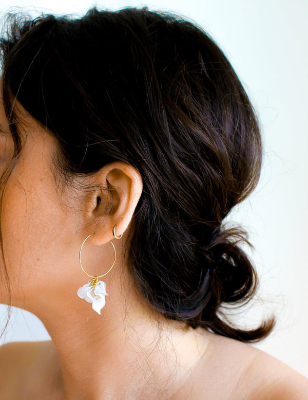Giulia Letzi + META Jewelry Sustainable 14k Gold-Filled White Hoop Earrings Handmade with 100% Recycled Materials. Floral Pendant. Up-cycled, Light and Versatile. Dangle & Drop Earrings Giulia Letzi + META Jewelry 
