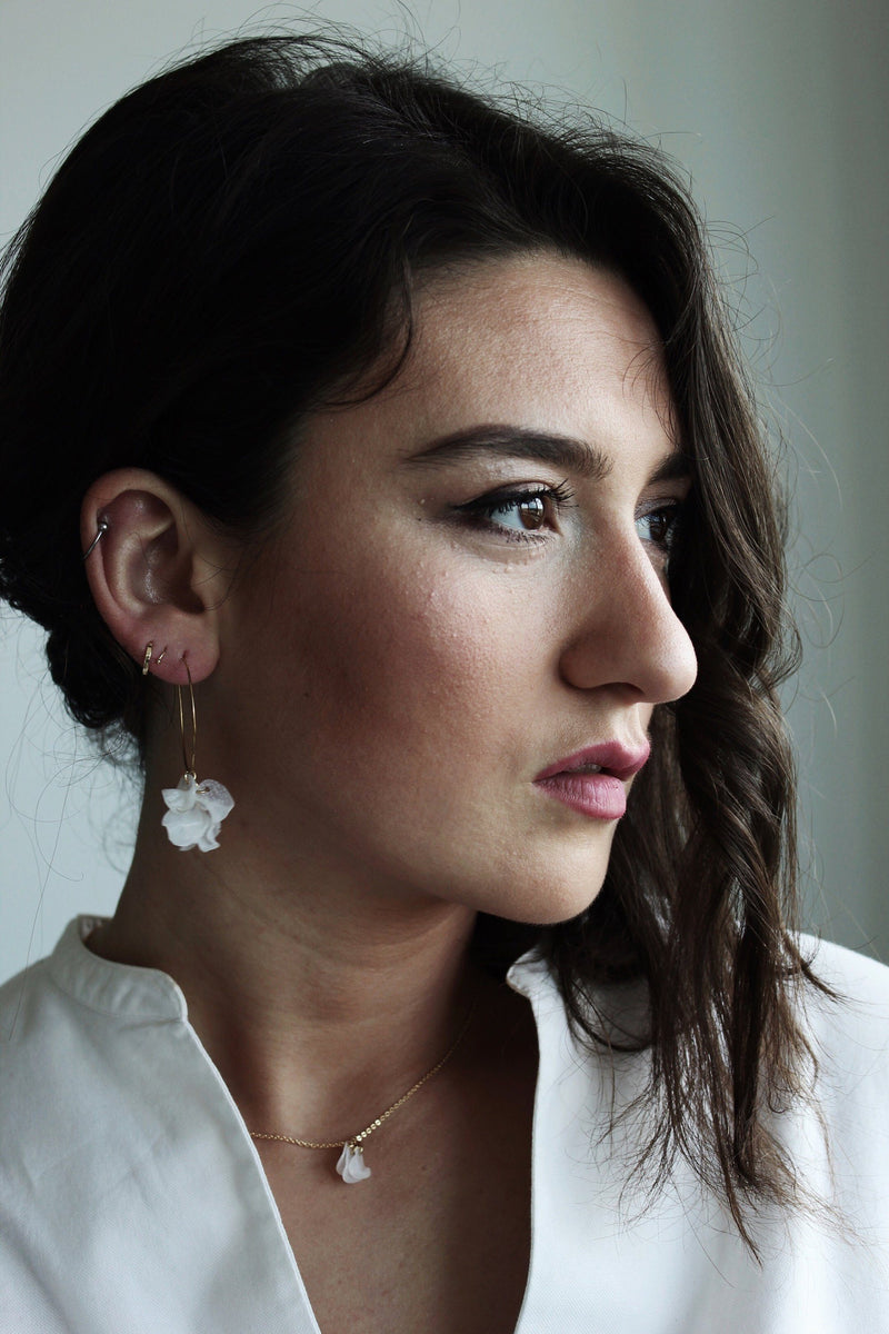 Giulia Letzi + META Jewelry Sustainable 14k Gold-Filled White Hoop Earrings Handmade with 100% Recycled Materials. Floral Pendant. Up-cycled, Light and Versatile. Dangle & Drop Earrings Giulia Letzi + META Jewelry 