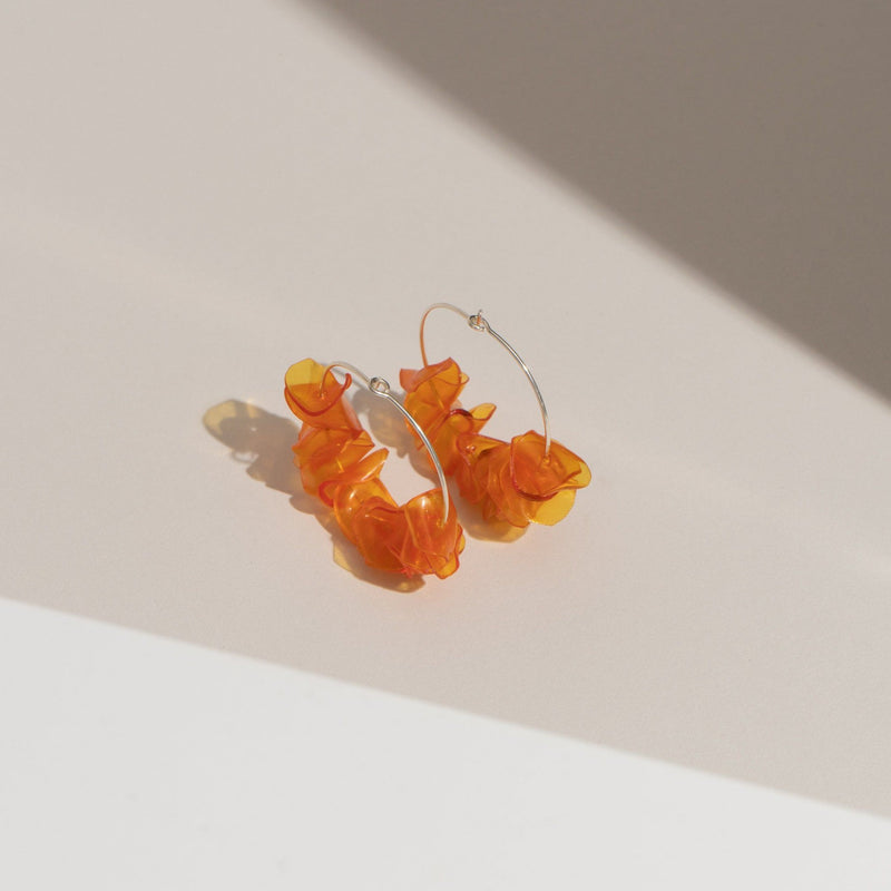 Giulia Letzi + META Jewelry Sustainable Sterling Silver Orange Hoop Earrings Handmade with 100% Recycled Materials. Sustainable Summer Earrings with Floral Motif Hoop Earrings Giulia Letzi + META Jewelry 